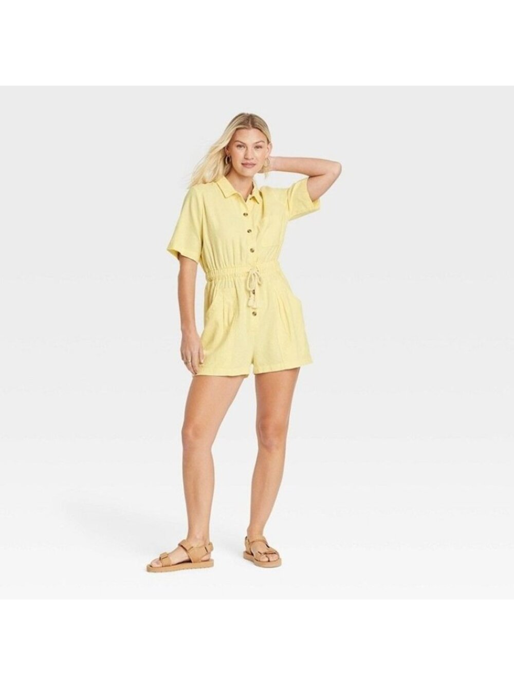 Universal Thread Women's Romper Short Sleeve Boilersuit Light Yellow XL